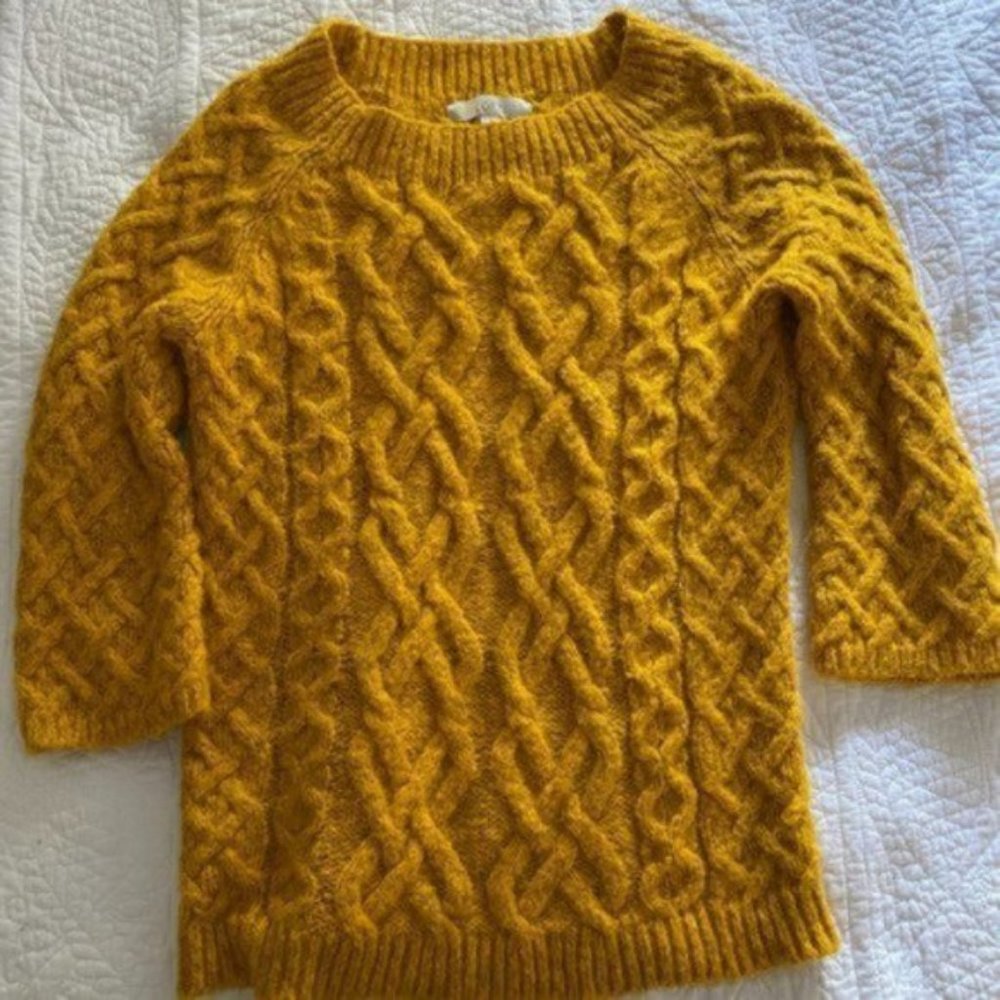 LOFT Mustard Yellow Chunky Cable Knit Sweater